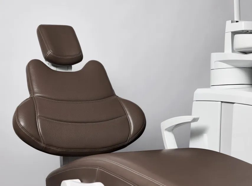 Dental chair premium leather upholstery stitching detail