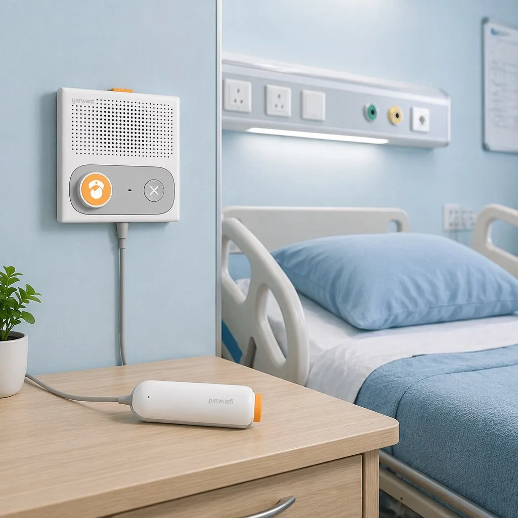 Yarward YHE-520R wired bedside terminal with YHE-K12 handset in hospital patient room