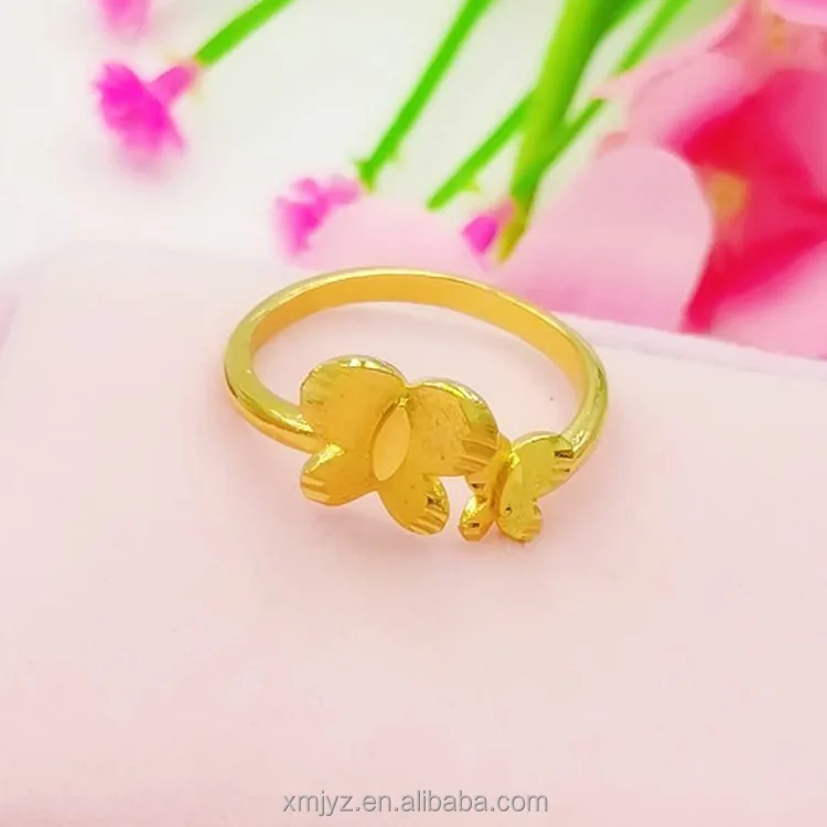 

3D Hard Gold Imitation Gold Bow Double Wall Cute Ring Women's Little Finger Ring Gift Fashion Gold Plated Jewelry