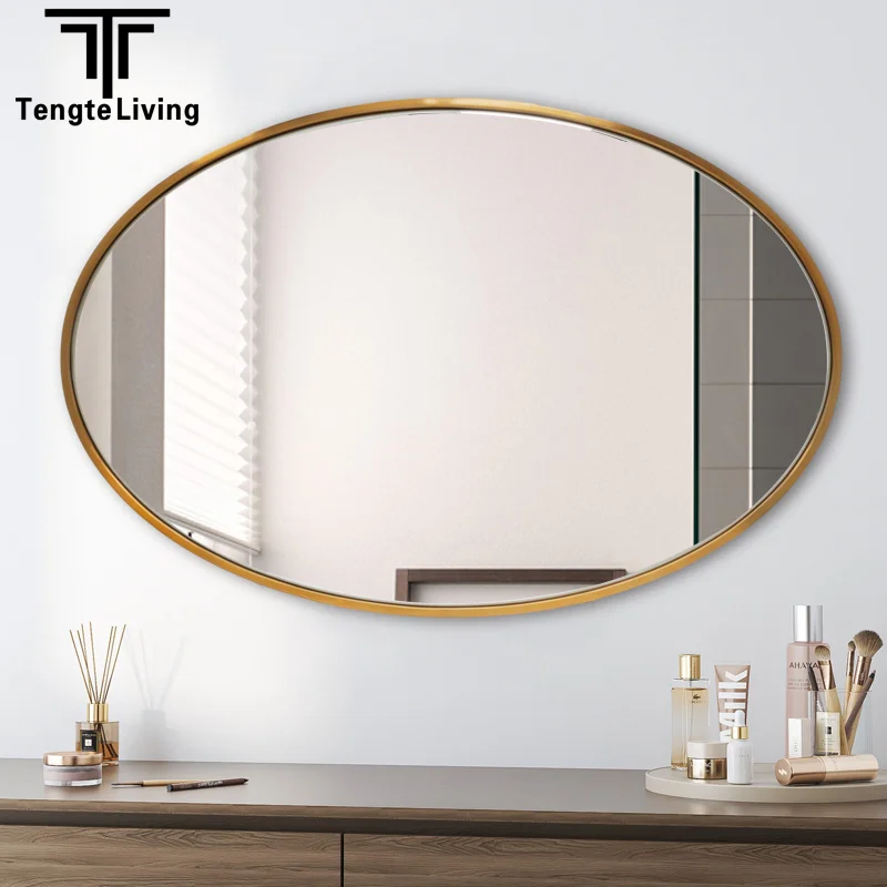 24x36 Oval Mirror Round Full Length Wall Mounted Hanging Metal Frame Dressing Make-up Mirrors for Bathroom Living Room Gold