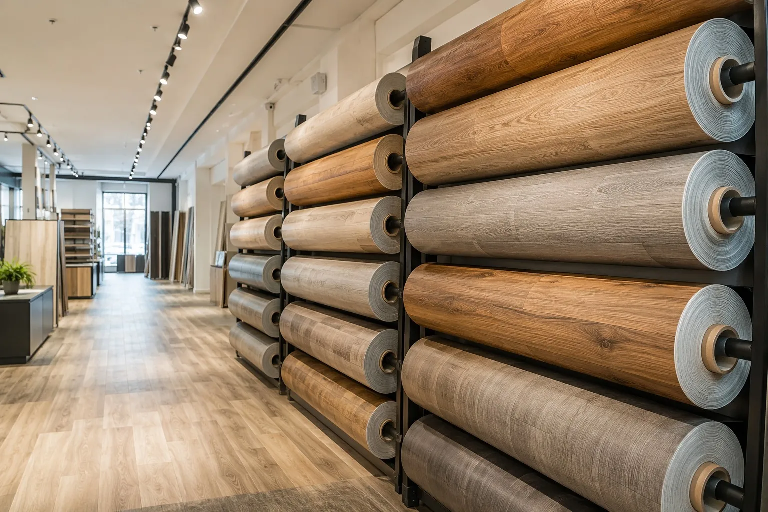 Foamed PVC vinyl flooring rolls with wood-grain embossing