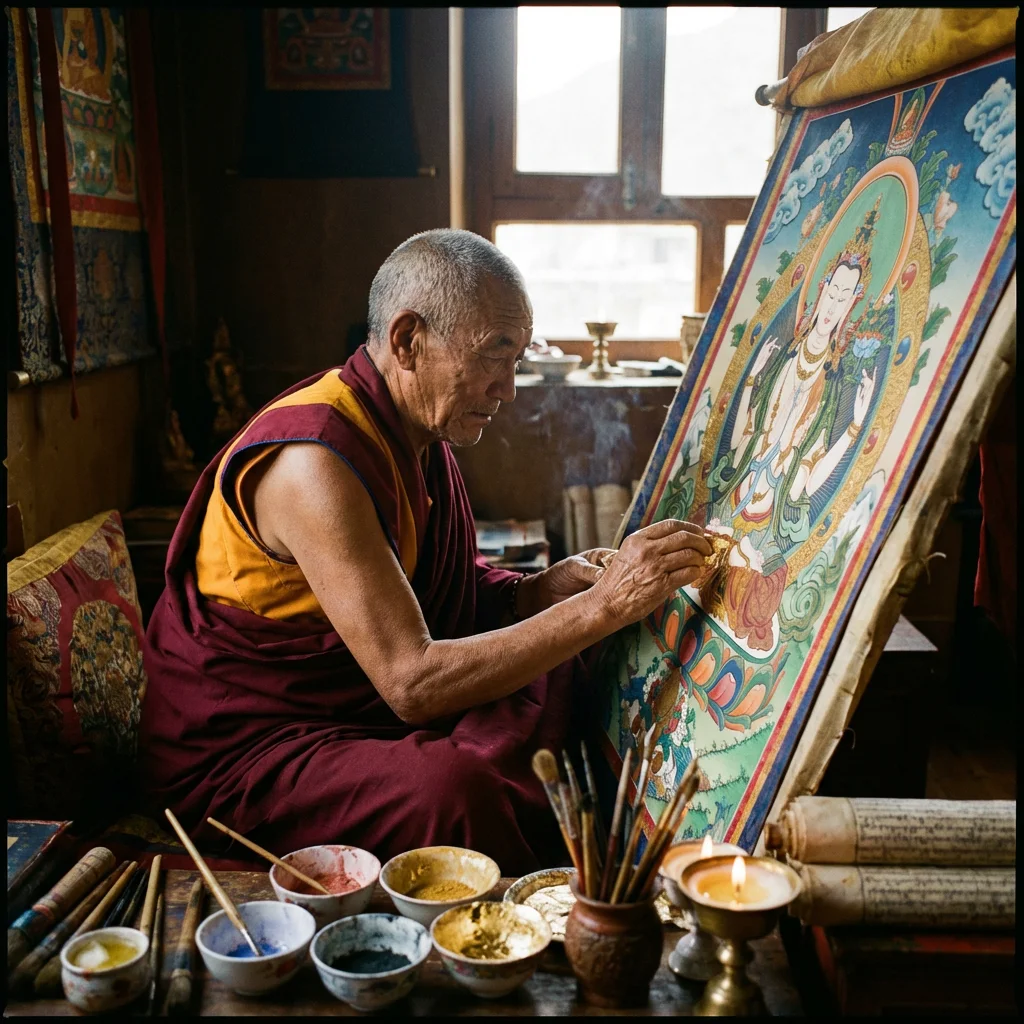 Thang-ga Painting Process