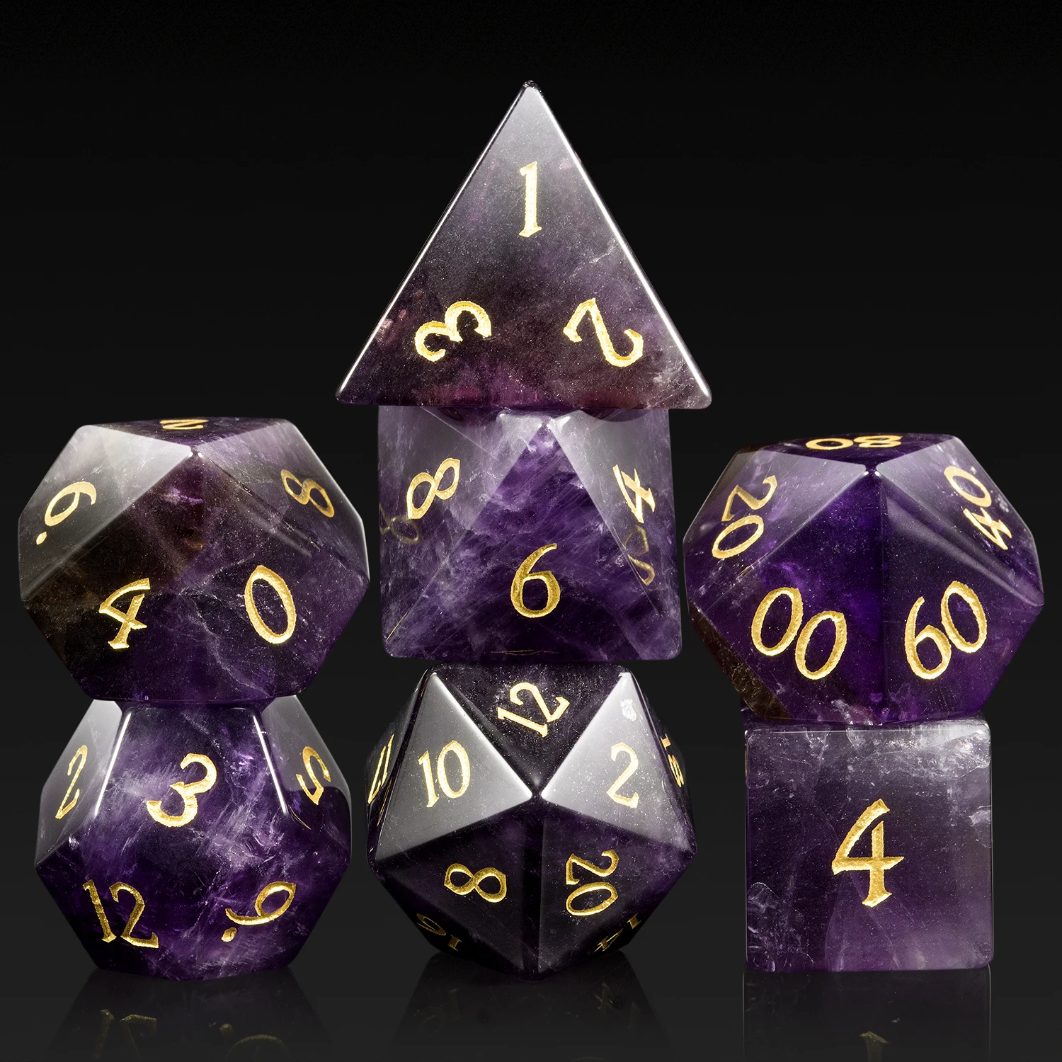 

Amethyst Natural Gemstone Dice d&d Cat's Eye DND Dice Handmade Stone Polyhedral Dice Set for MTG Table Games Purple Crystal