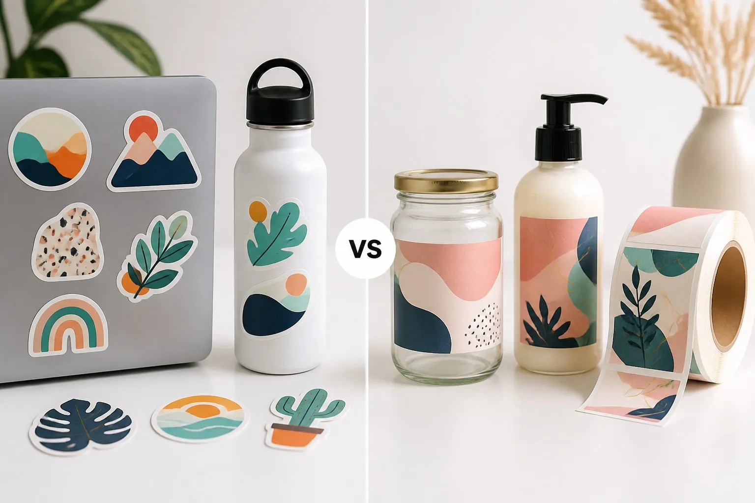 Custom stickers vs product labels side by side comparison