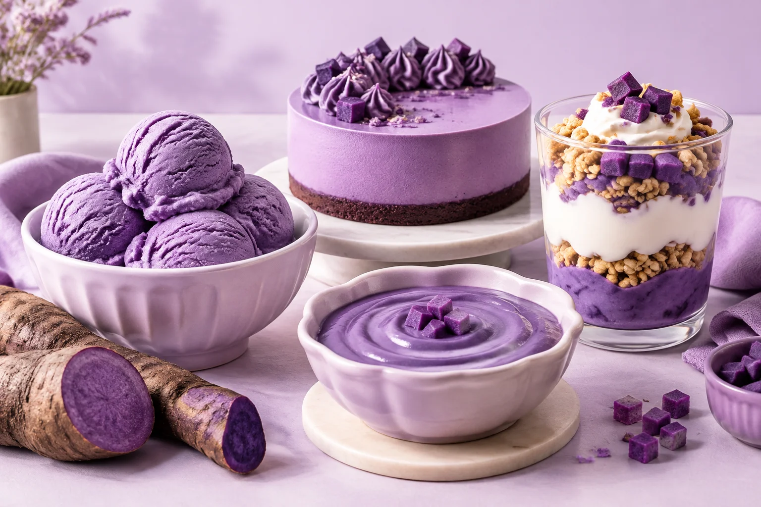 UBE ice cream mousse yogurt parfait and paste dessert