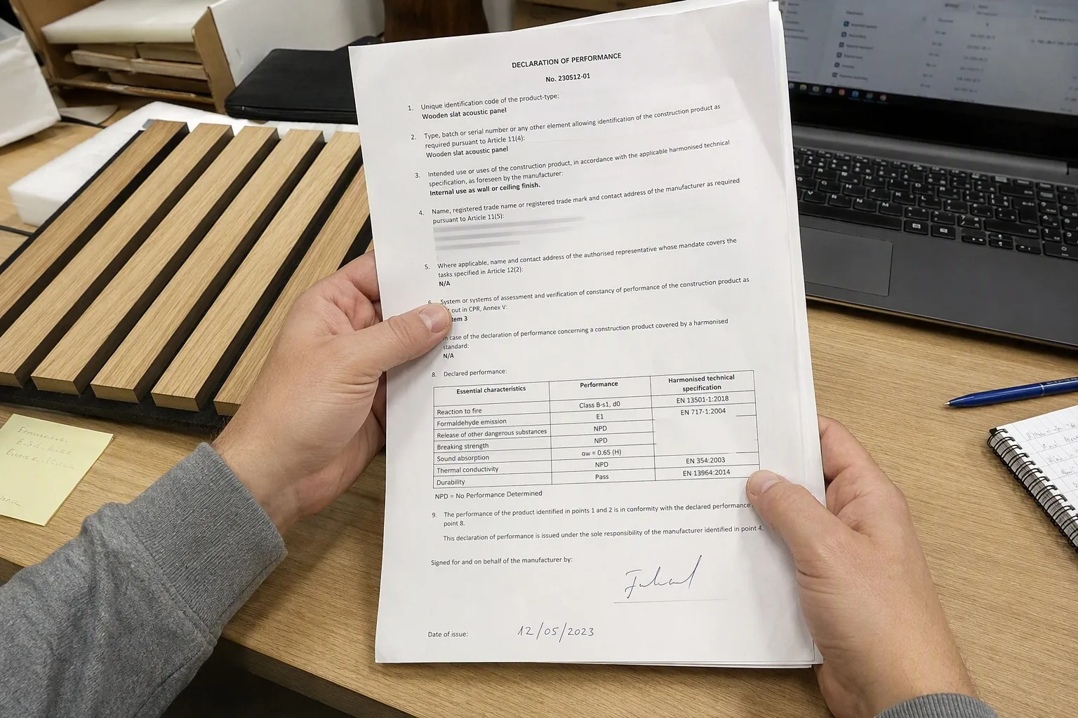 CE acoustic panel certifications and declaration review