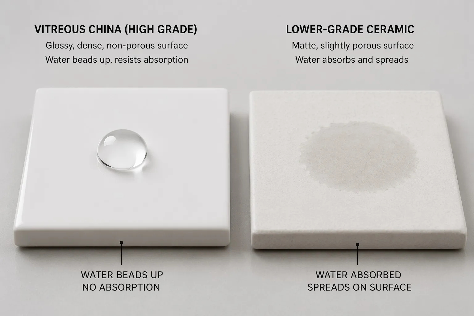 Vitreous china vs low-grade ceramic water absorption comparison test