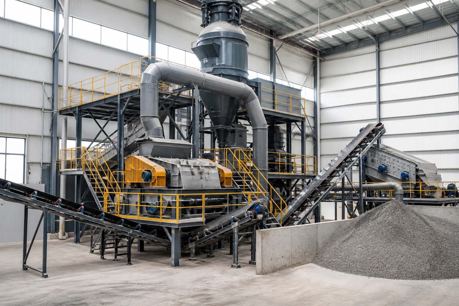 Hydraulic double roll crusher operating in fine aggregate sand making closed circuit with vibrating screen