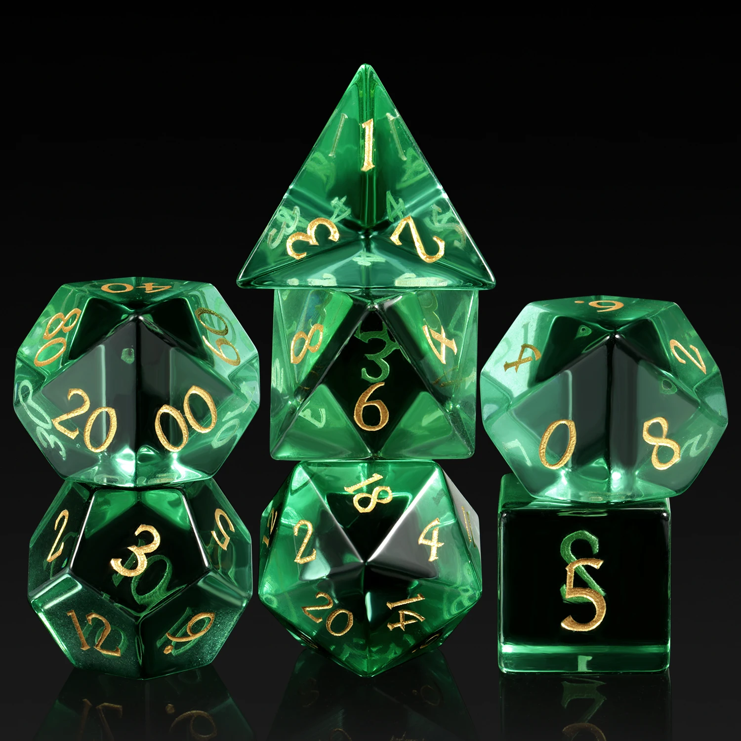 

Gemstone Dice d&d Engraved DND Glass Dice Green Handmade Stone Polyhedral Dice Set D4 D6 D8 D10 D12 D20 D% for MTG Table Games