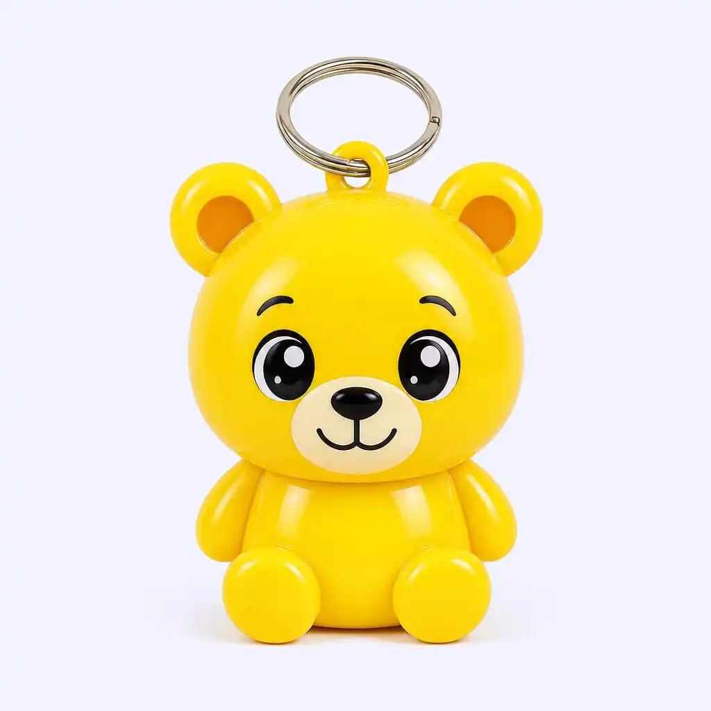 Yellow cartoon bear ABS keychain front view