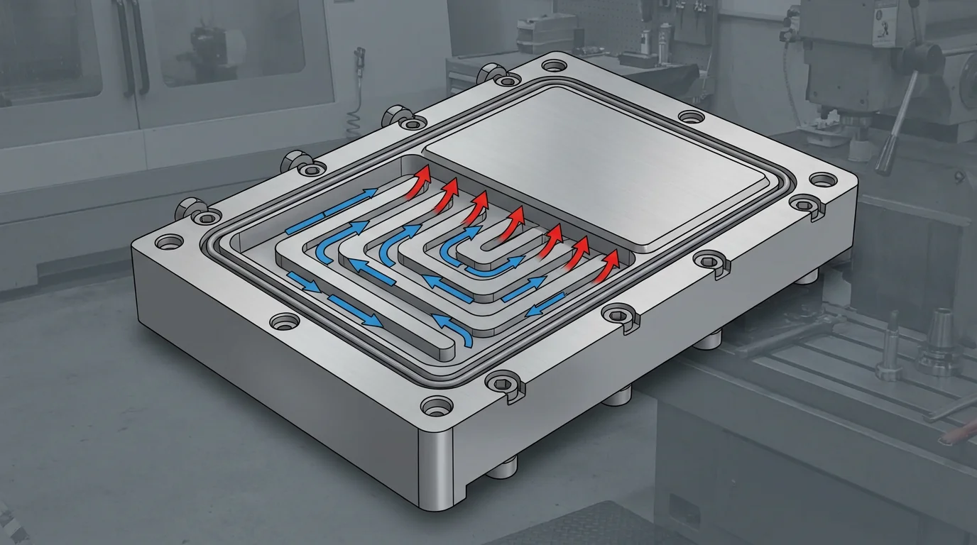 CNC manufacturing route for complex aluminum cooling plates.