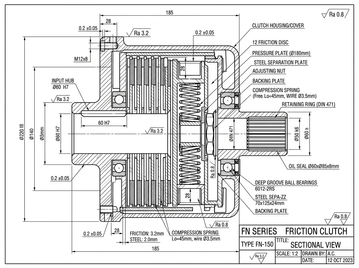 FN Series Friction Clutch Drawing