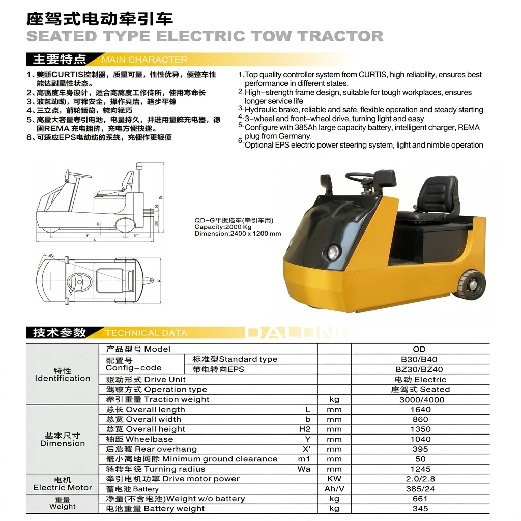 Industrail Tow Tractor - Seated 3-Wheel Design