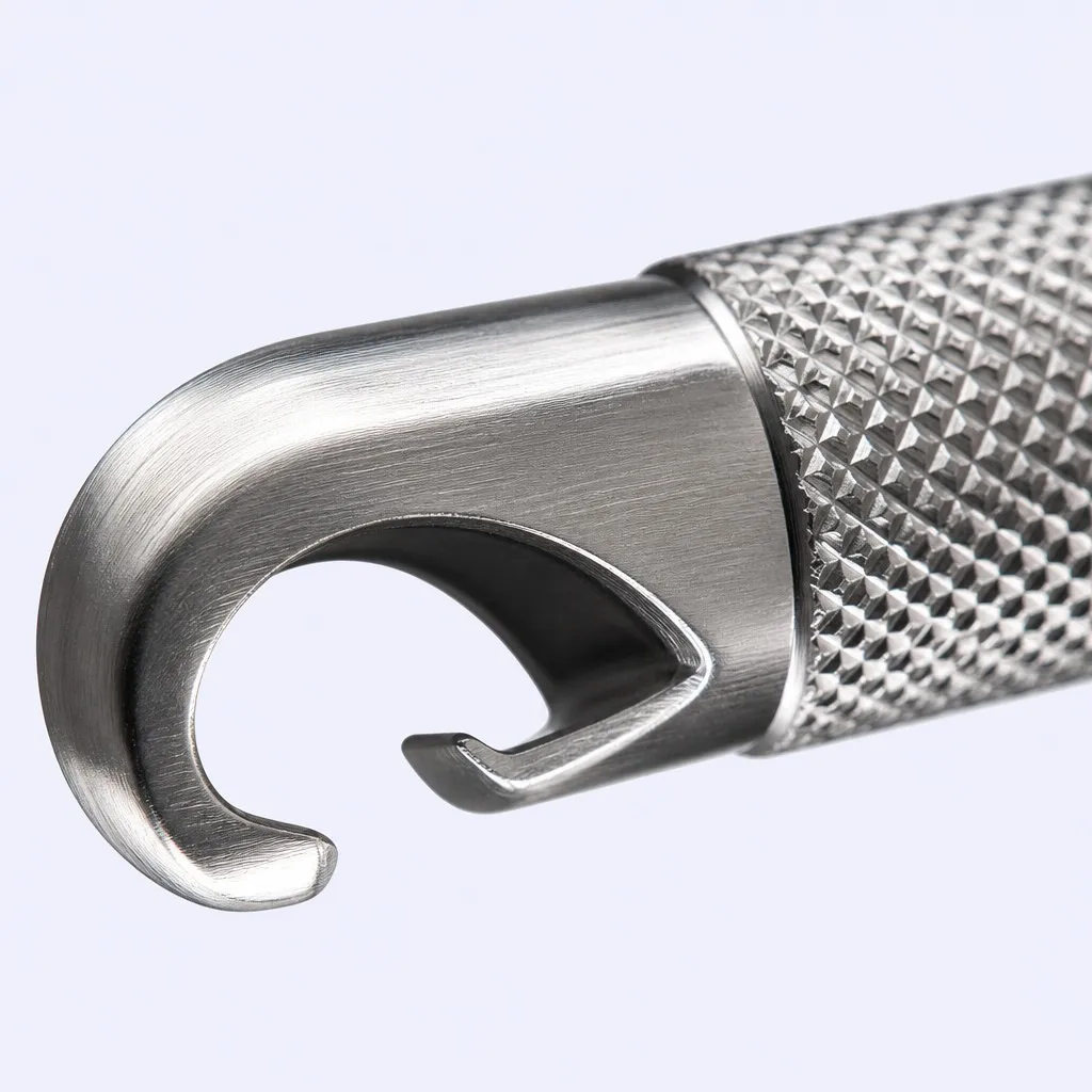 Close-up of bottle opener hook mechanism