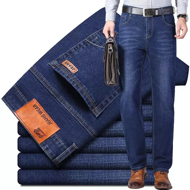 Factory customized business loose men's stretch jeans straight tube plus size formal casual men's jeans