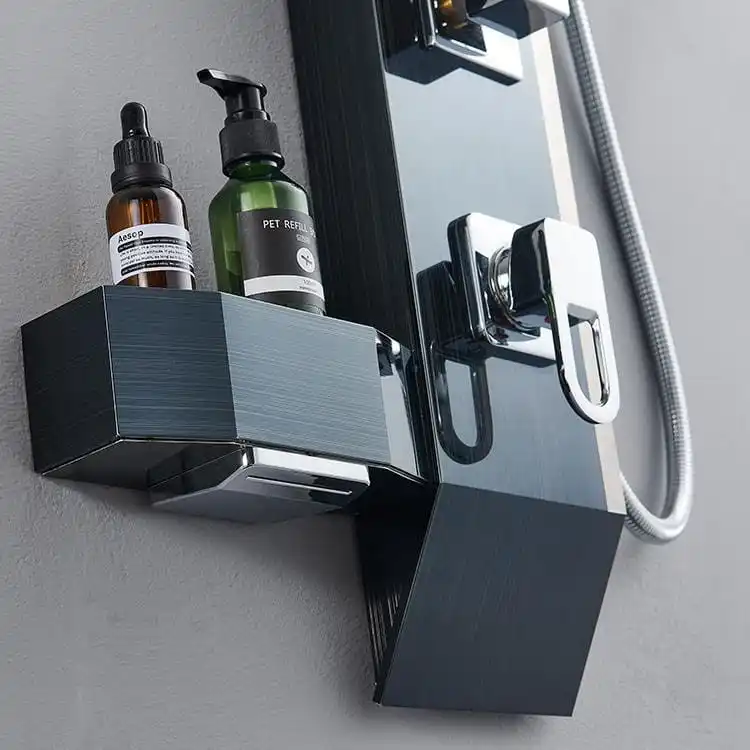 brushed-titanium-black-shower-tower-shelves