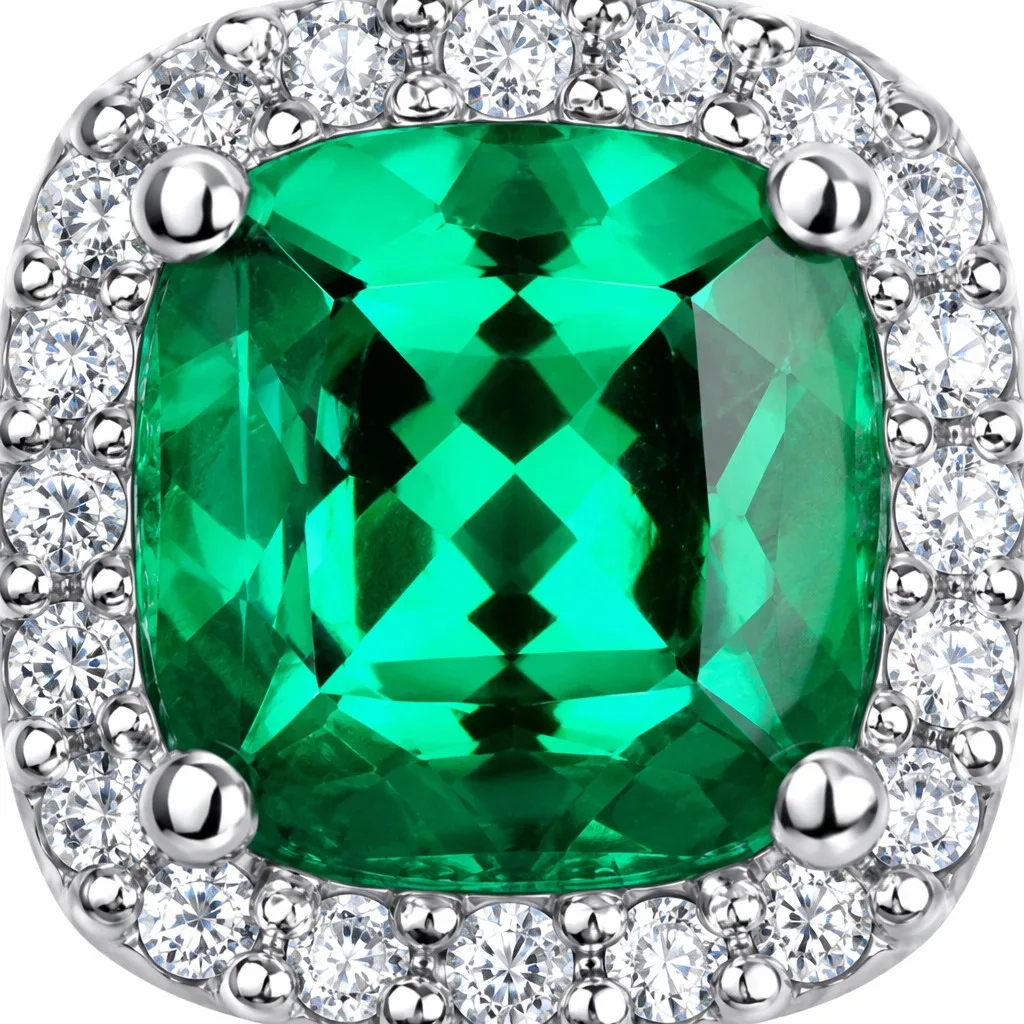 925 Sterling Silver Stud Earrings Green Cushion Cut Gemstone Halo Engagement Luxury for Wedding Party
