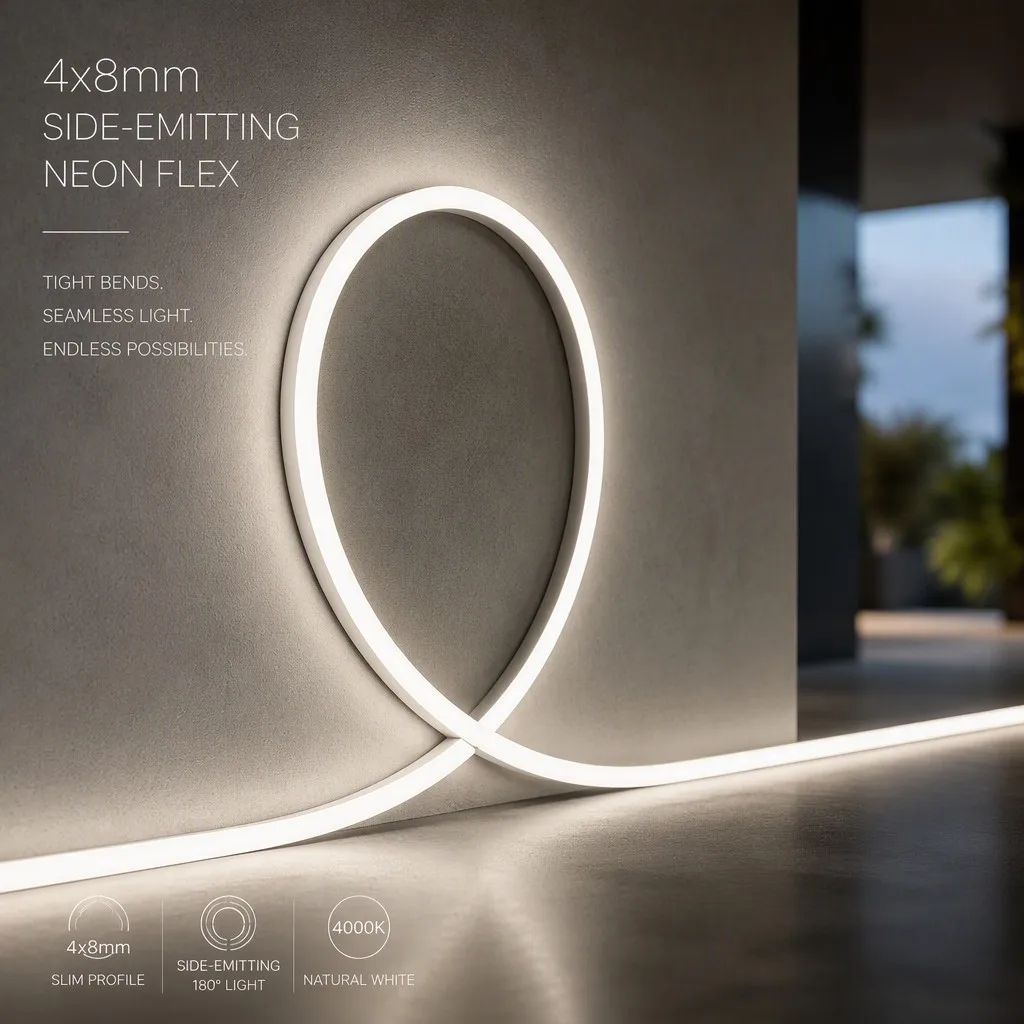 Ultra-Slim 4x8mm Side-Emitting COB LED Neon Flex | Dimmable High-Density Silicone Strip for Precise Furniture Contours thumbnail 4