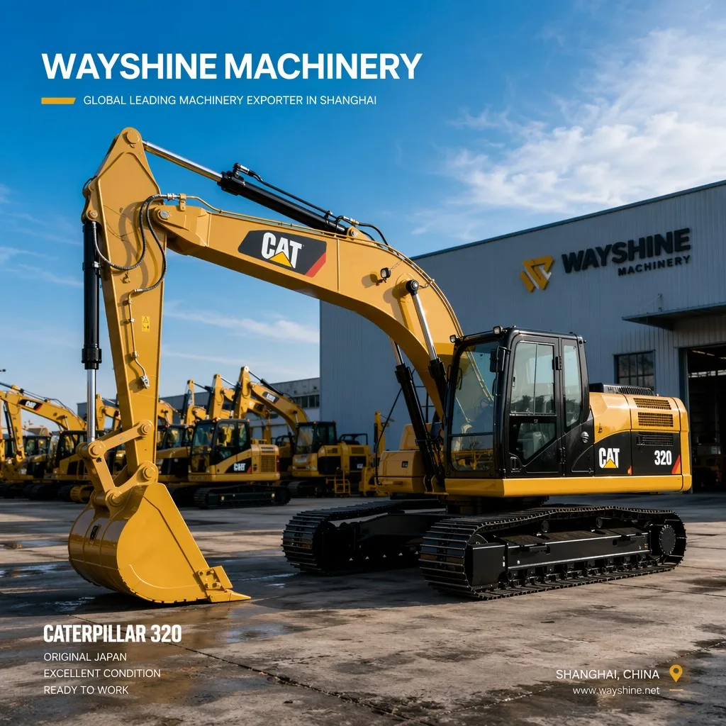 High-quality used CAT 320 excavator ready for export in Shanghai yard