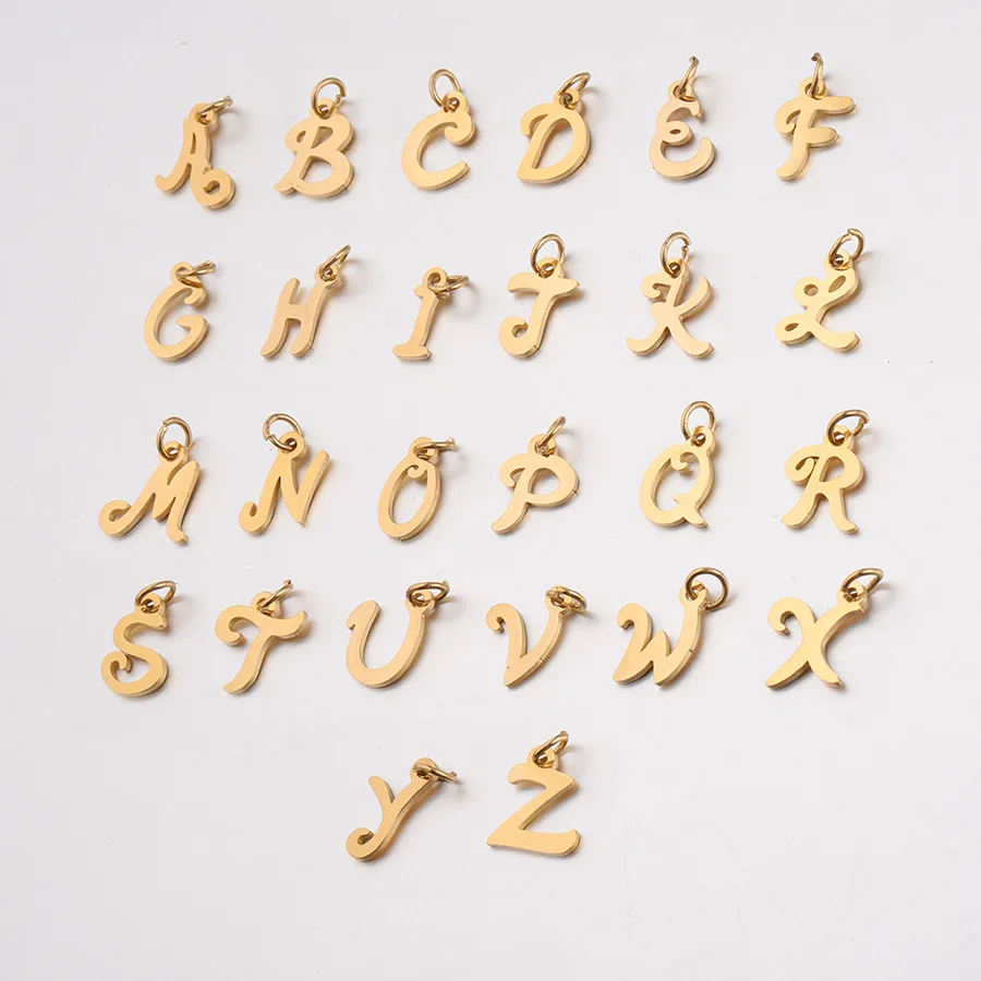 

Gold Color New Alphabet Charm High Polished DIY Jewelry Making Initial Metal Cursive Letter Pendant for Gir Boy