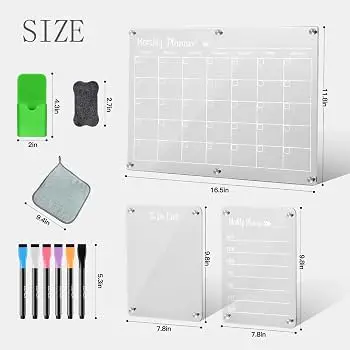 LCPCX Magnetic Acrylic Dry Erase Board for Fridge (Set of 3)