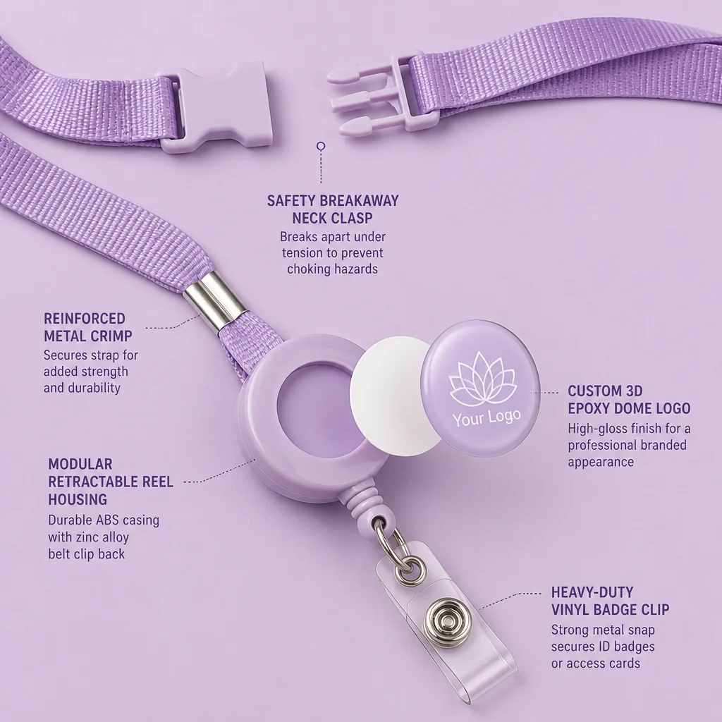 Integrated Retractable Badge Reel Lanyard Anatomy Explosion Breakdown