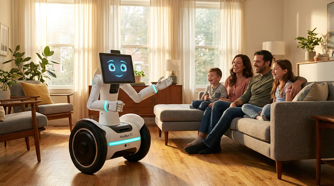 NavBot-T1 with family at home