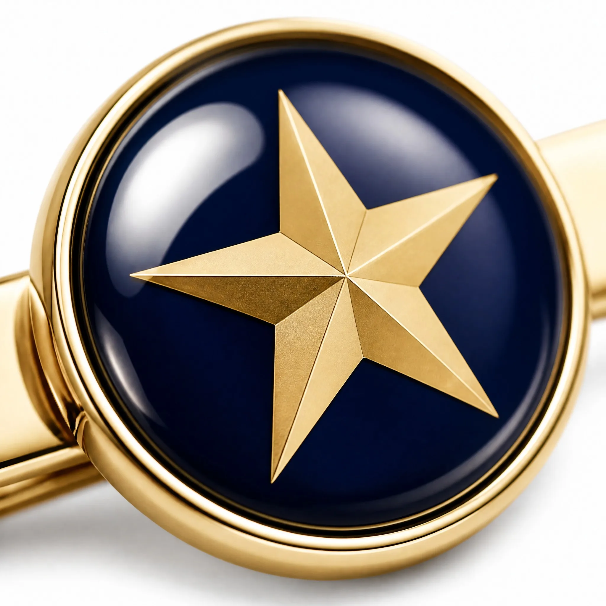 Macro detail of epoxy domed emblem with gold star