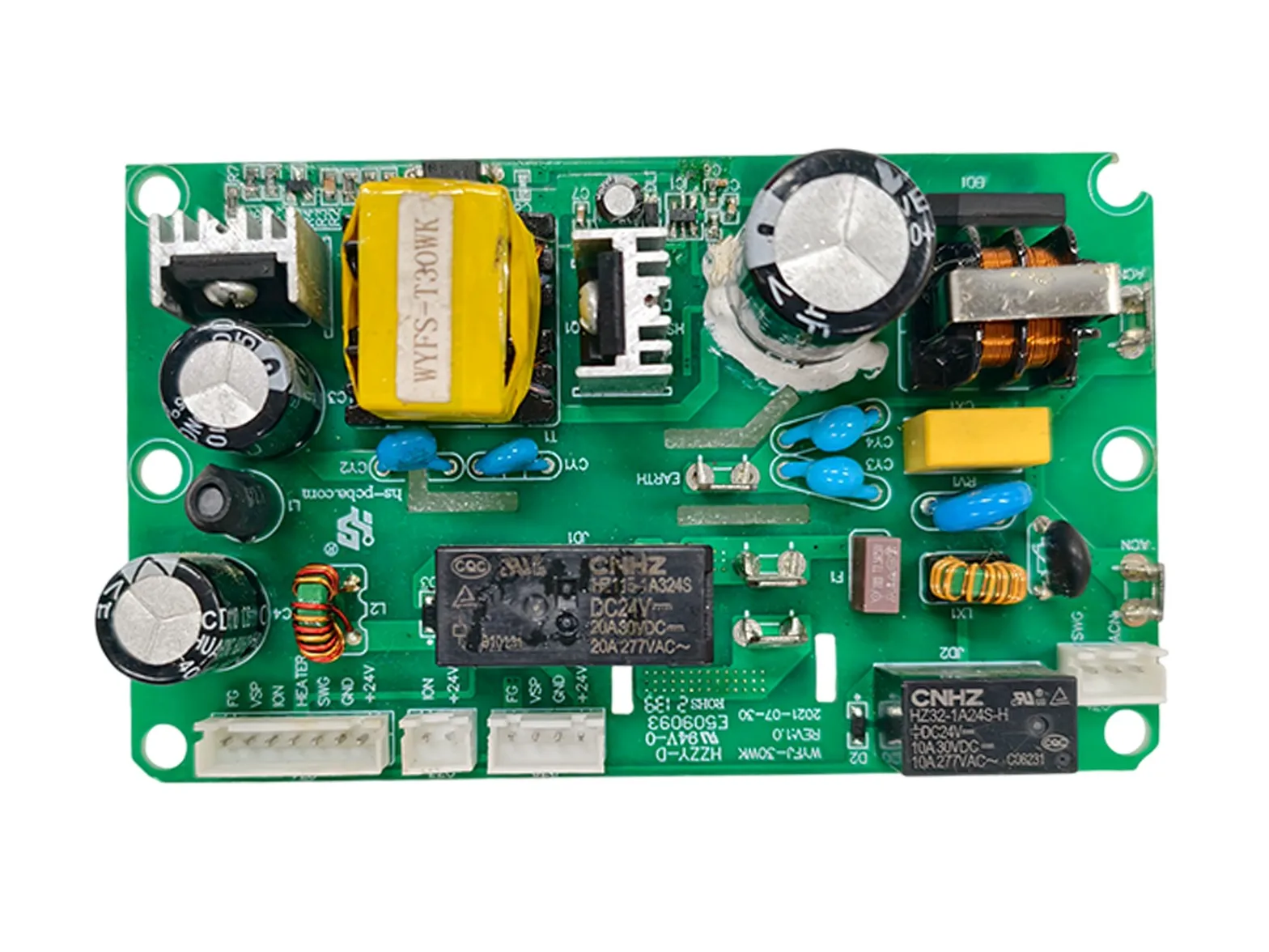 Bladeless fan PCBA control board with transformer, two large relays and heatsinks