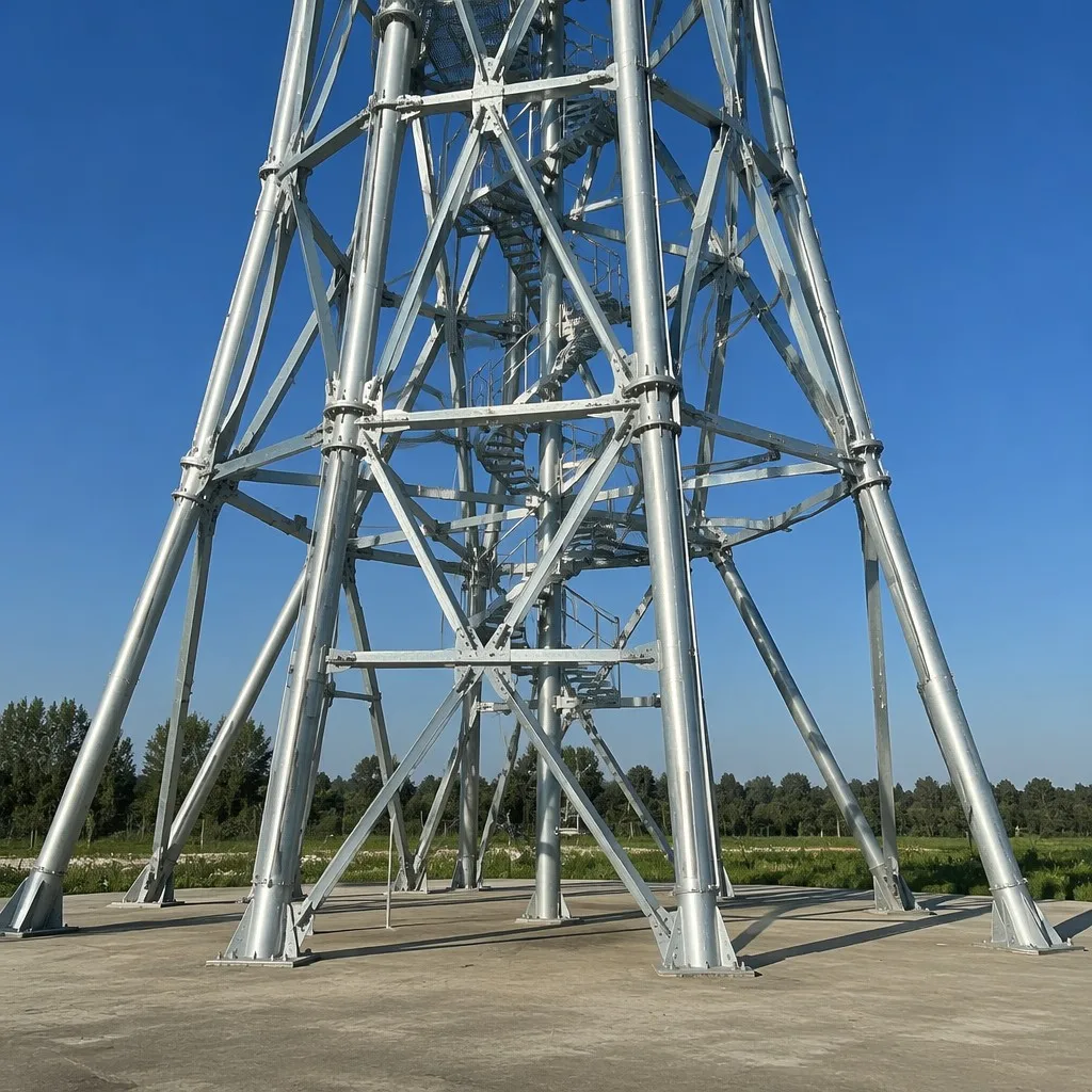 Lattice radar tower legs and diagonal bracing detail