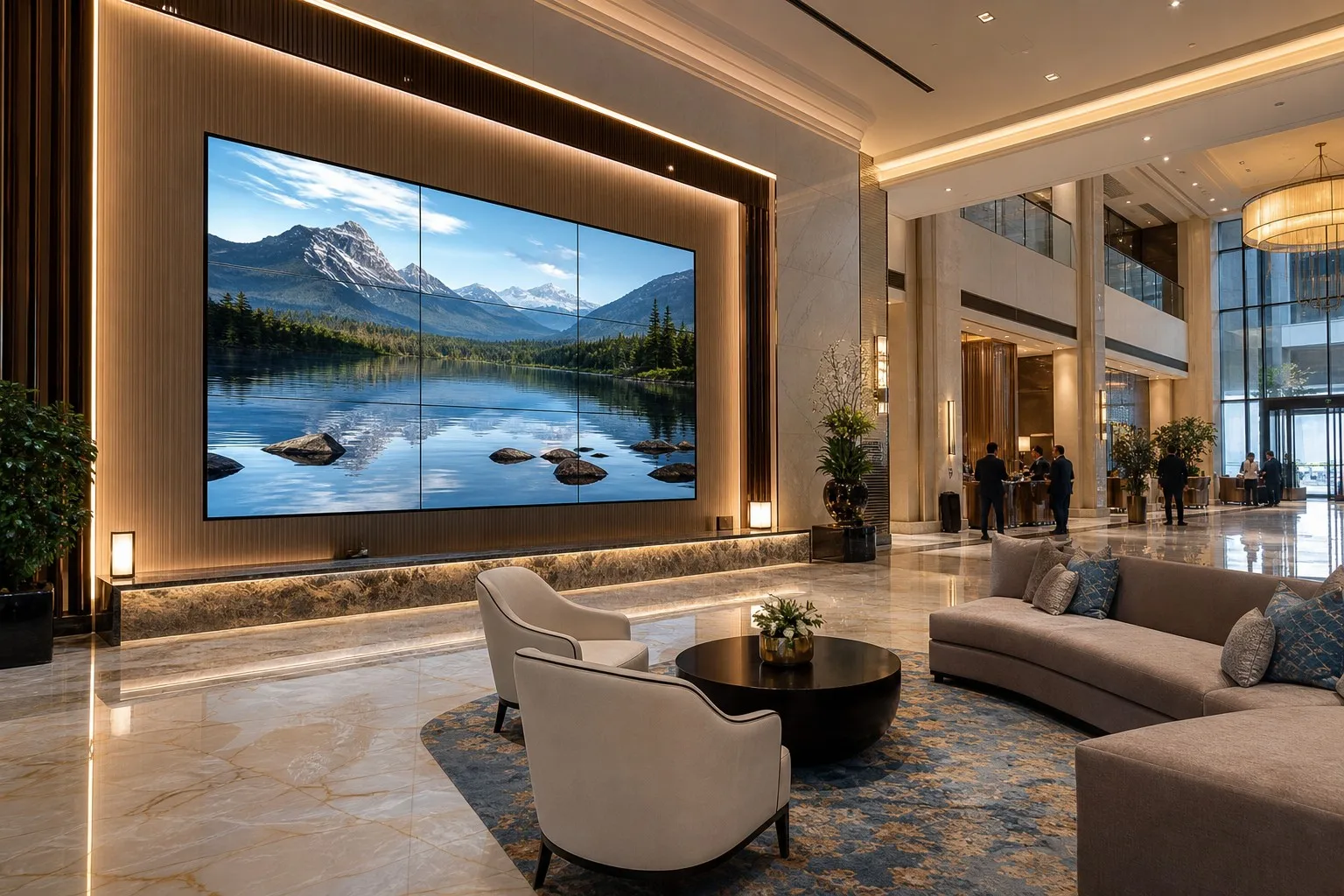 Lobby d'hôtel de luxe avec mur d'images LCD Veeluame