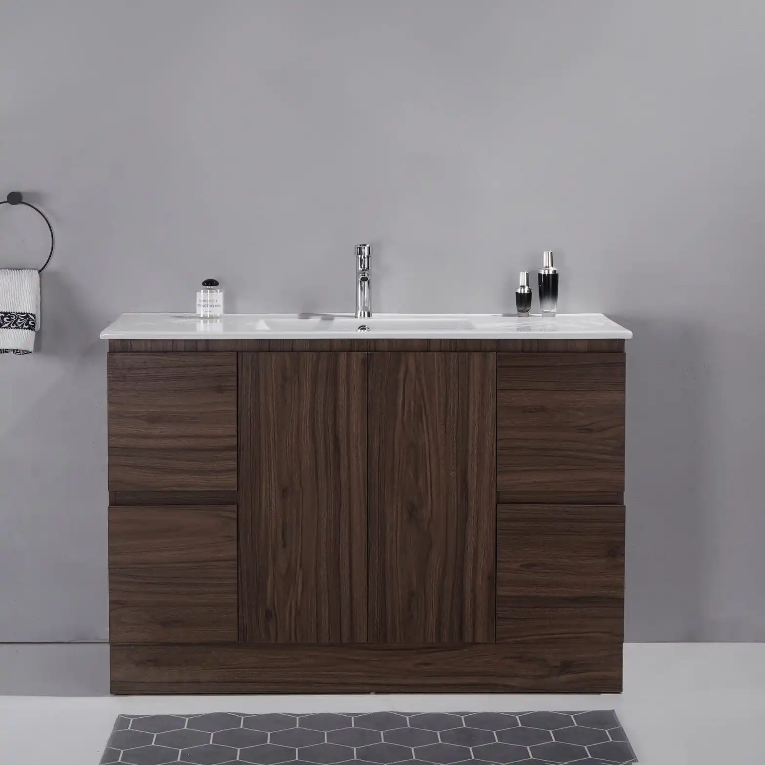 Large Walnut PVC Vanity Model 63-2 SJ-GX-D1200 Perspective View large-walnut-pvc-vanity-d1200-perspective