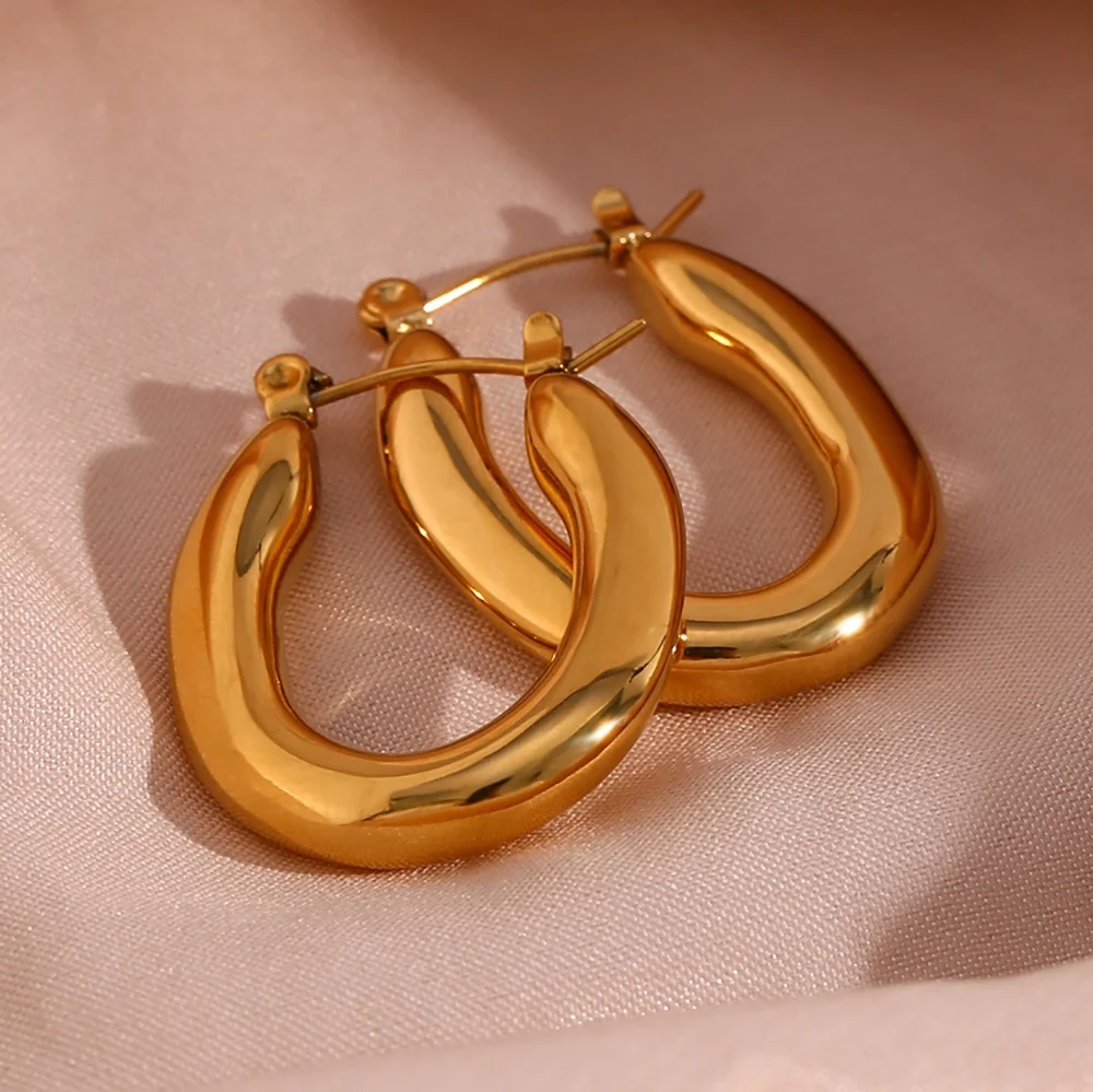 Minimalist 18K Gold Plated O Shape Hoop Earring Stainless Steel Tarnish Free Jewelry For Women