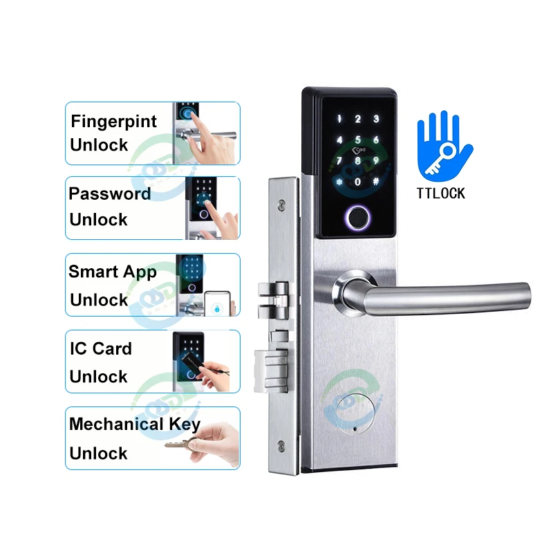 

Stainless Steel US Mortise WiFi TTLock Fingerprint Doorlock Handle Electronic Smart Key Card NFC Code Keyless Digital Door Lock