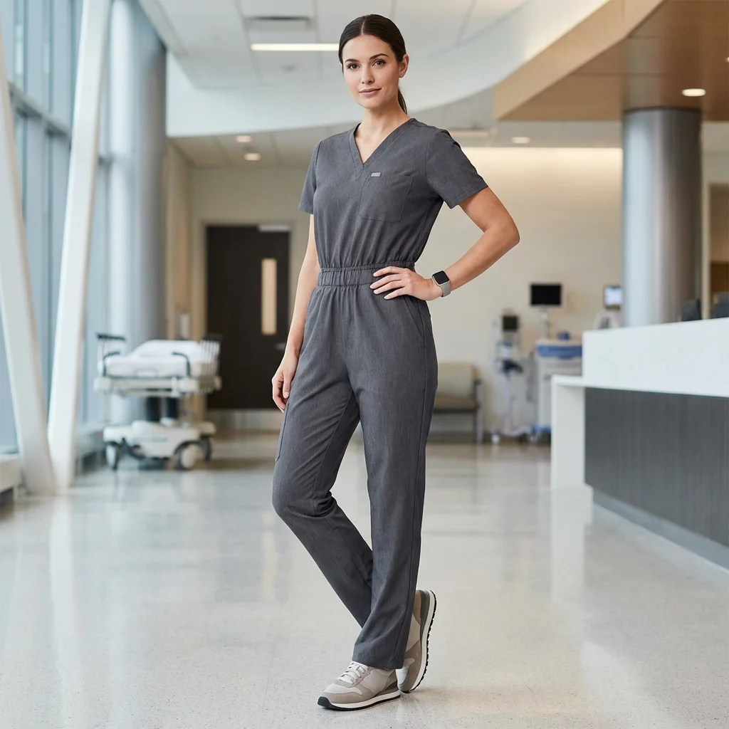 Female model in Charcoal Grey Jumpsuit