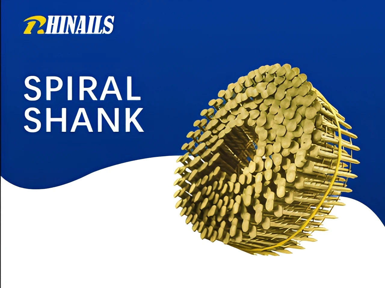 Rhinails collated coil nails collection showing annular ring and spiral shanks
