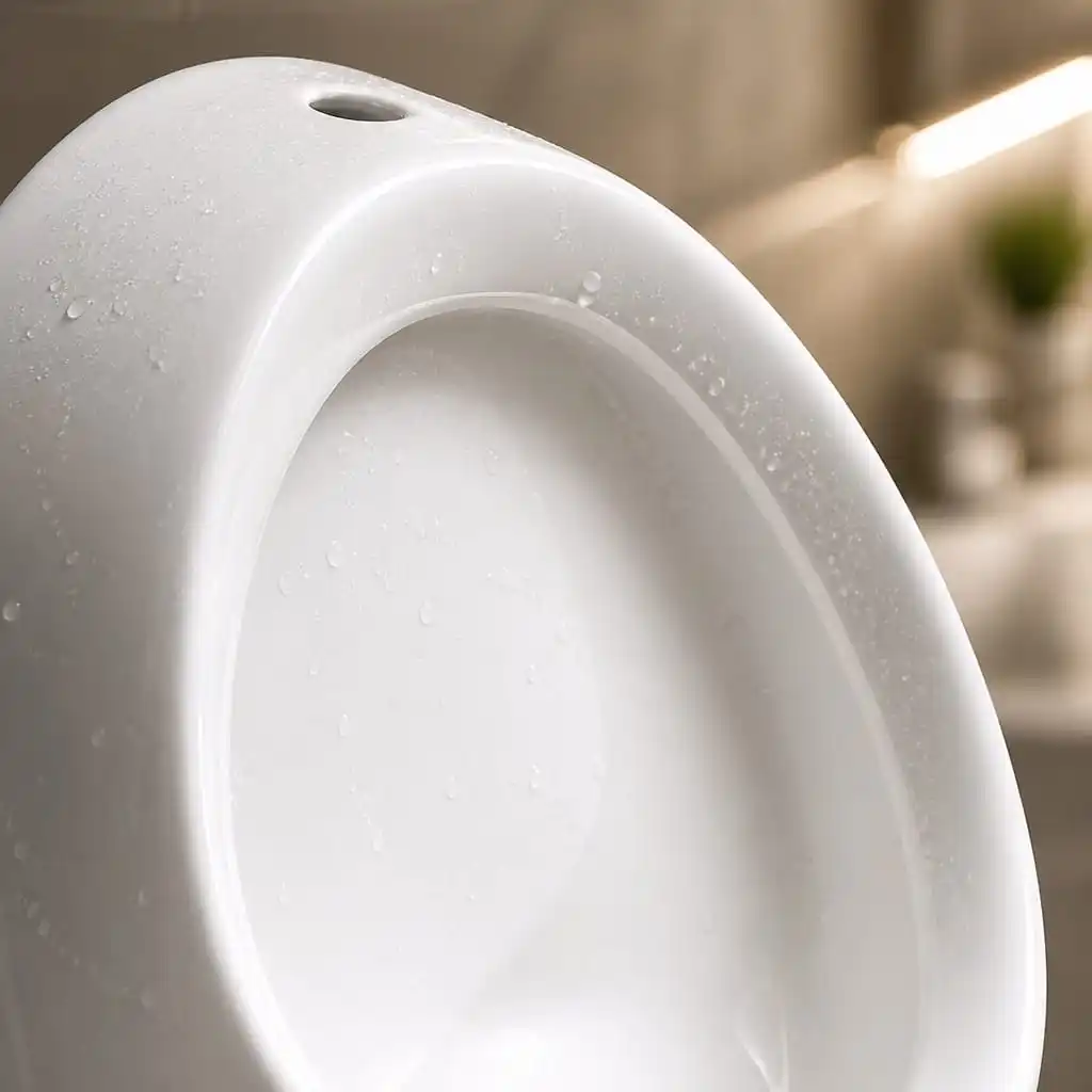 Compact Wall Mounted Urinal Model 66 211 Top Water Spud & Glazed Rim Close-up wall-mounted-urinal-211-rim-detail