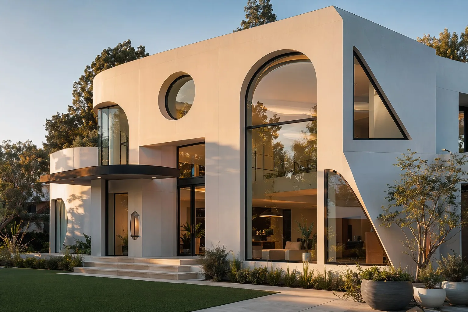 Luxury modern villa featuring custom shape China specialty aluminum windows