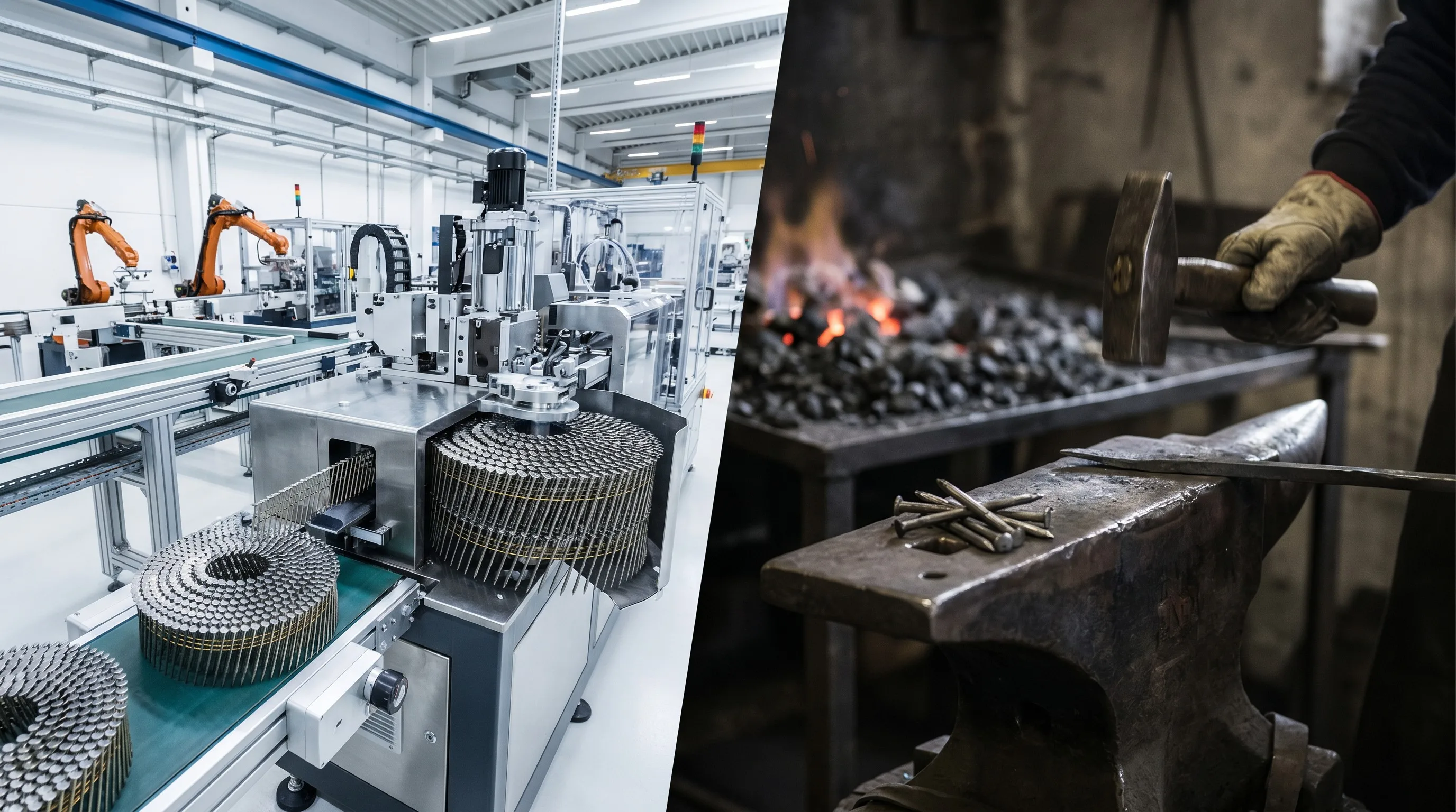 Producción moderna automática frente a métodos tradicionales de clavos