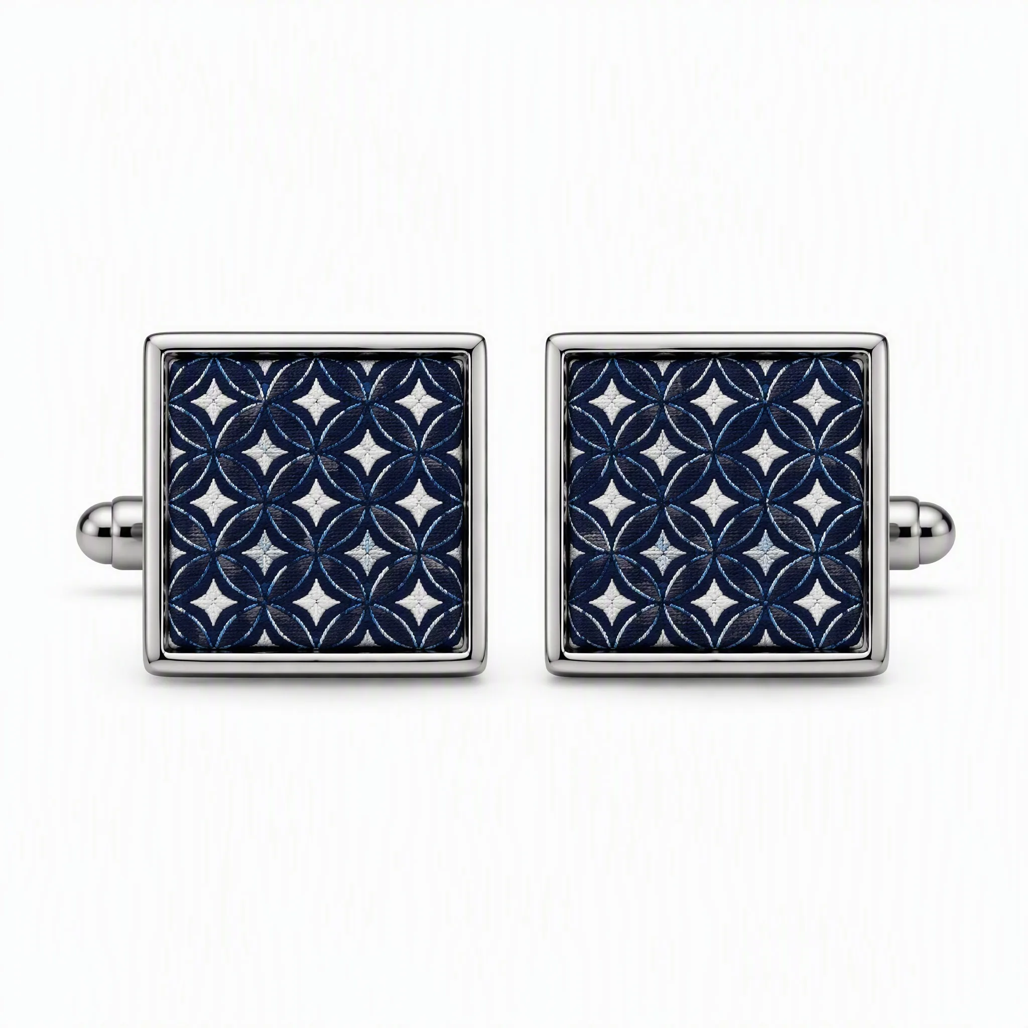 Silk print cufflinks square silver front view