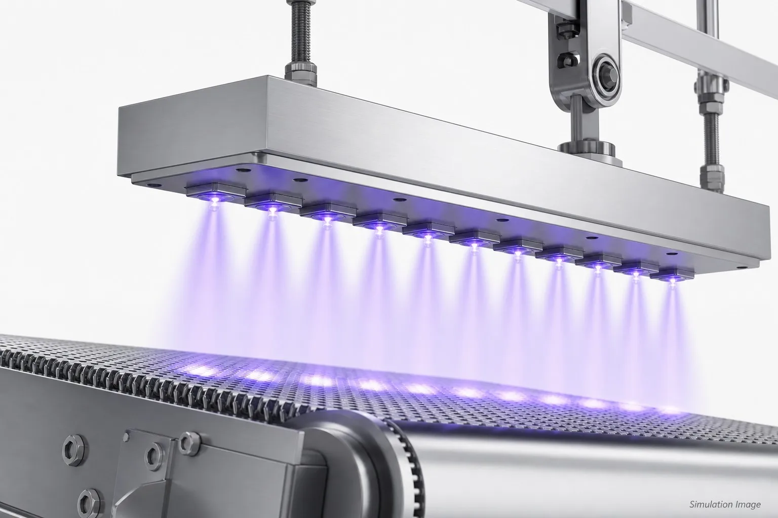 UVC LED module above conveyor belt engineering view