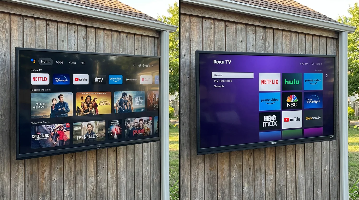 Google TV vs Roku TV interface comparison on outdoor TVs