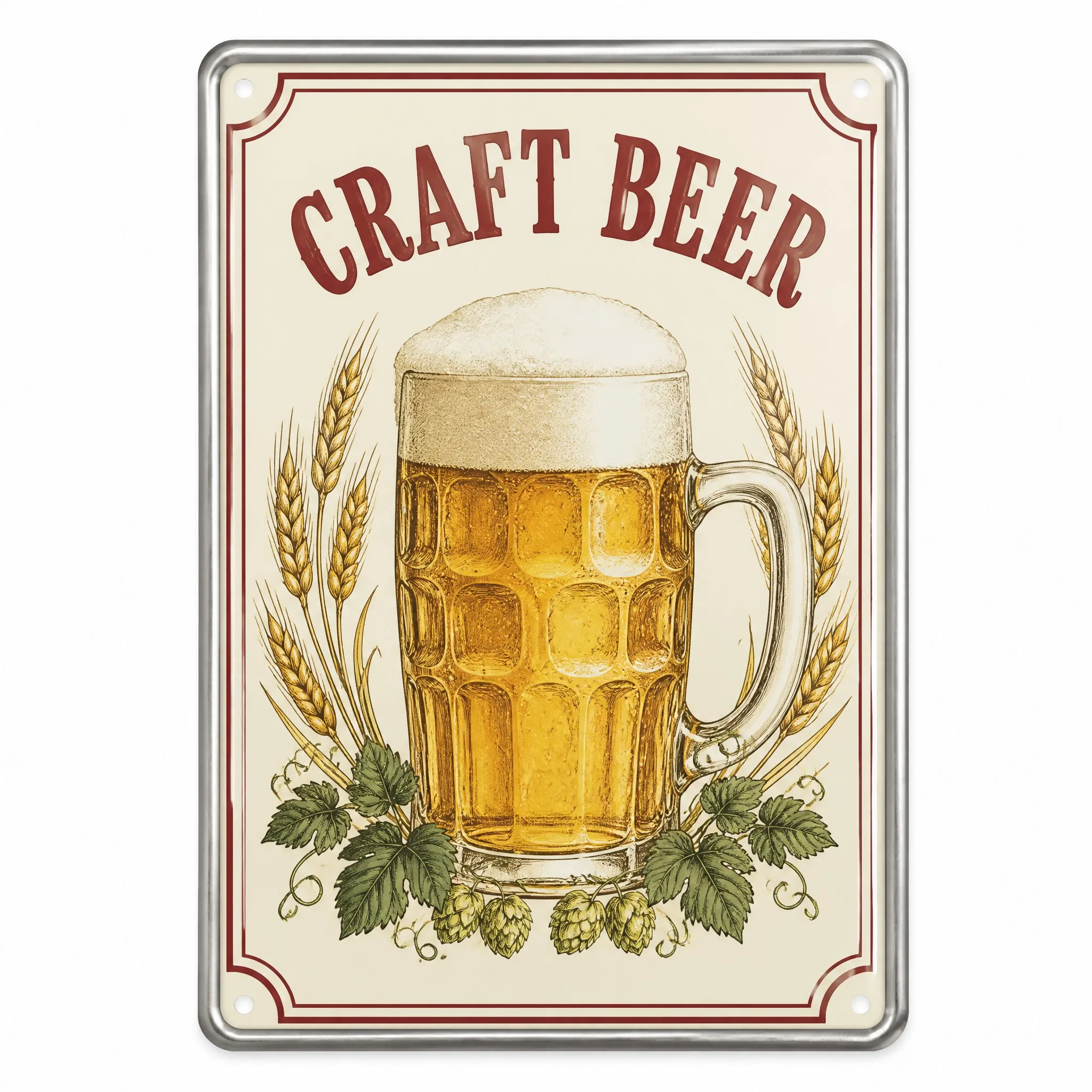 Custom Rolled Edge Metal Tin Sign 20x30cm - Front View on White Background