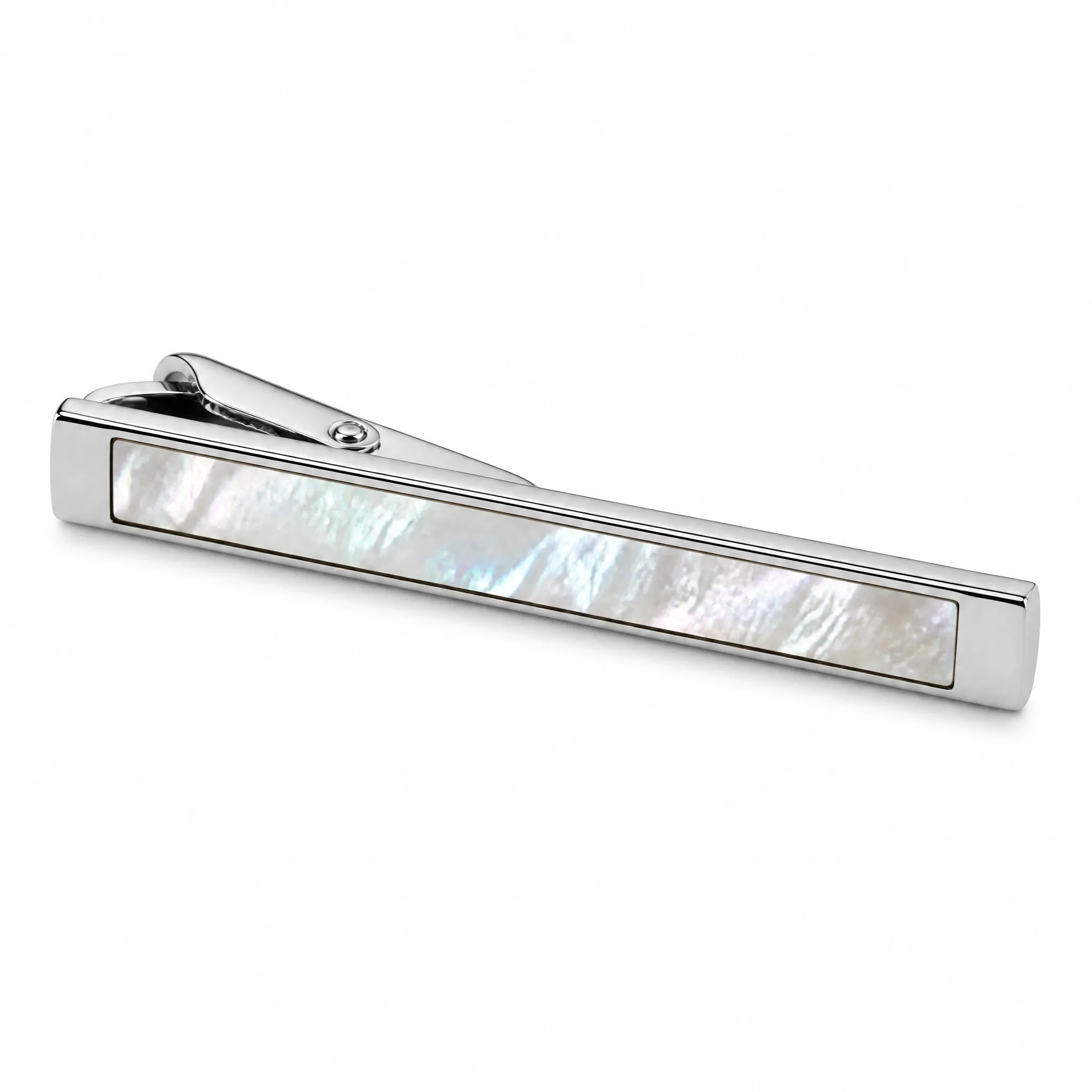 Mother of pearl tie clip 45 degree angle view