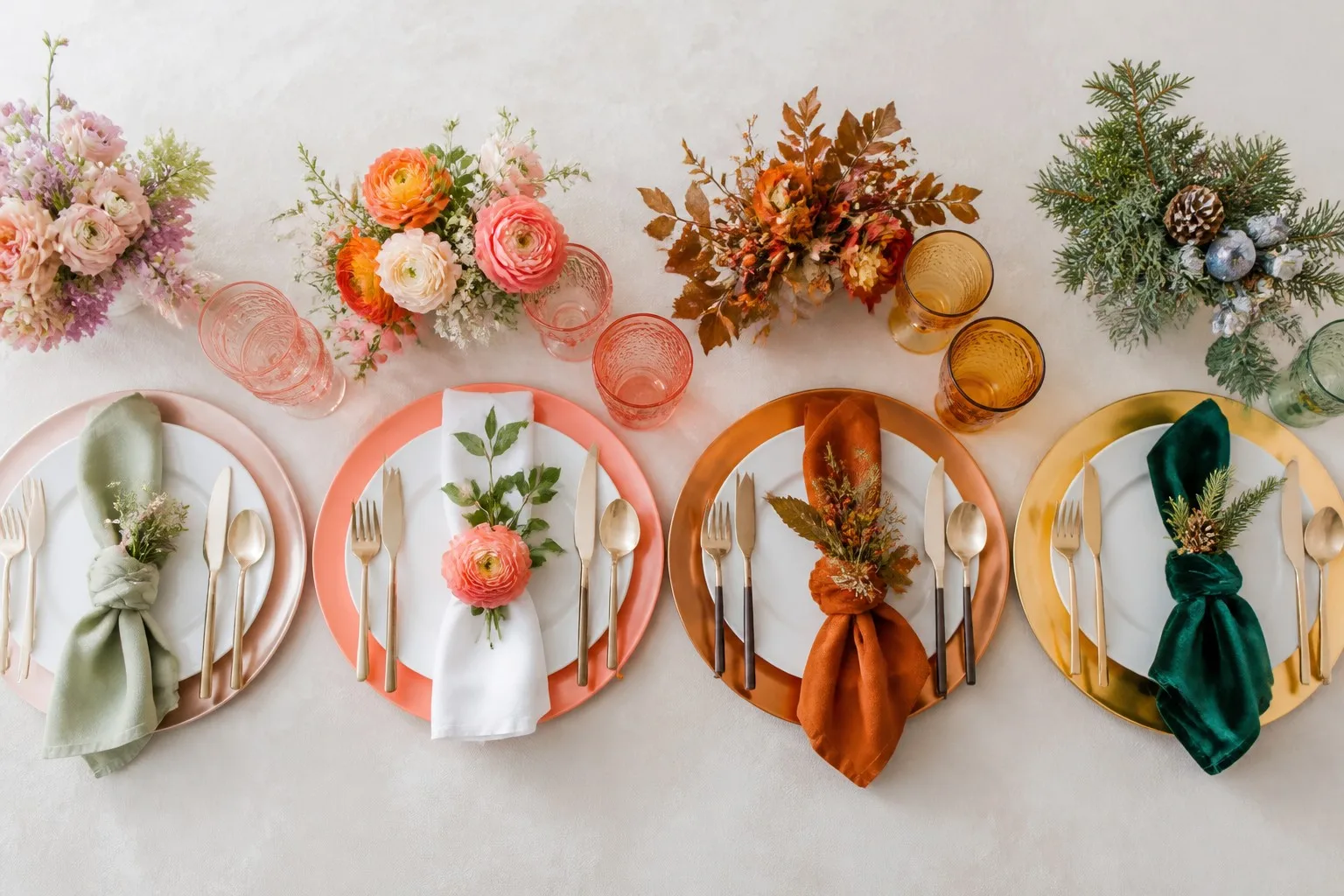 Seasonal table color palettes for spring summer fall and winter celebrations