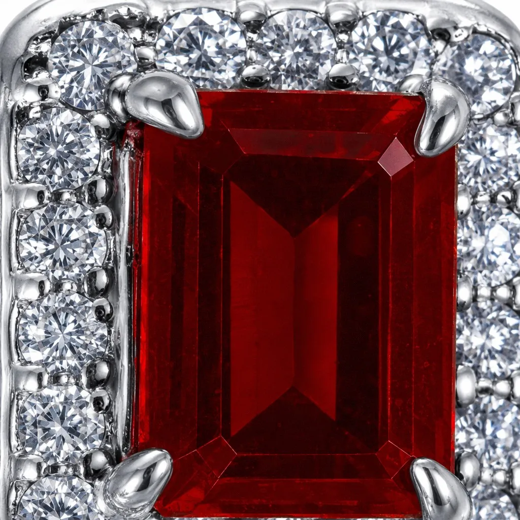 Red Emerald Cut Silver 925 Stud Earrings Halo Claw Setting Fine Jewelry for Women Engagement Gift Party Wedding