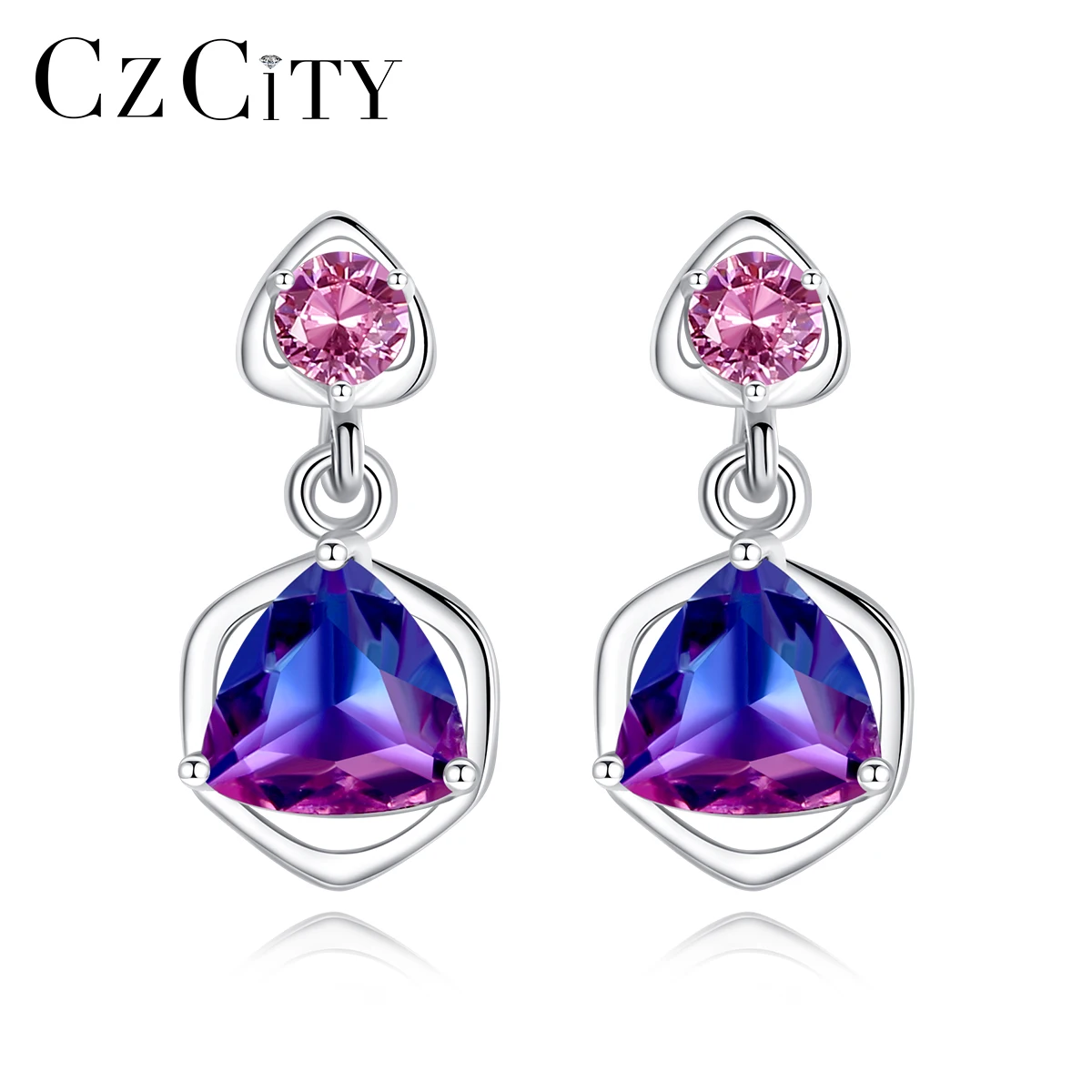 

CZCITY New Fashion 925 Sterling Silver Rainbow Gemstone Earrings Stud for Women Great Jewelry Wholesale 2020