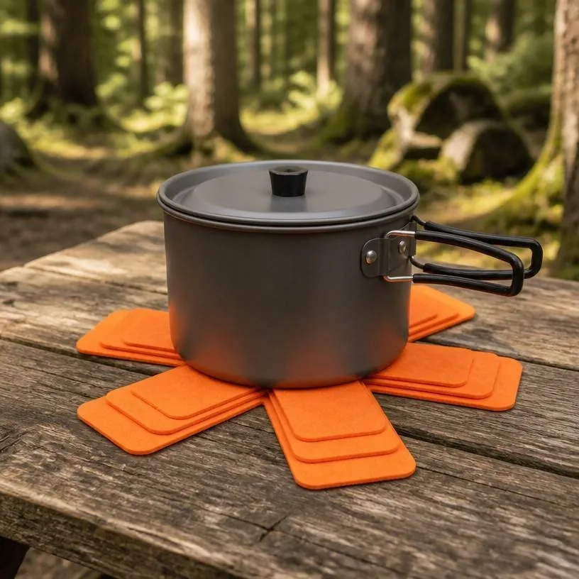 Felt trivets in outdoor lifestyle setting