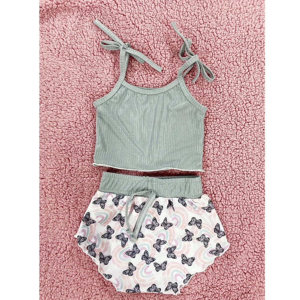 

2021 New Arrival Girl's Summer Tie Top and Print Bummies Outfits OEM, #1,#2,#3