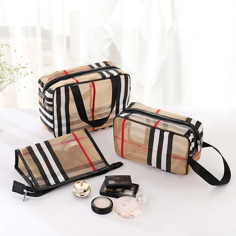 

Wholesale Luxury PU Frosted Clear PVC Waterproof makeup travel bag Toiletry Case Designer Cosmetic Bag Set with Handles